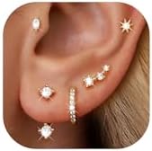 6 Pairs 14K Gold Plated Stud Earrings for Women Hypoallergenic Cartilage Earrings for Multiple Piercing Dainty Small Stackable Earrings Jewelry Set