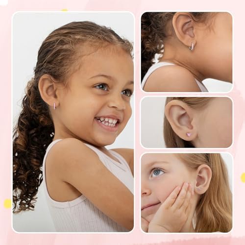 6 Pairs Huggie Hoop Earrings 925 Sterling Silver Stud Sets Cute Heart Hoops Tiny Cubic Zirconia Flower Stud Small Hypoallergenic Cartilage Sleeper Earrings