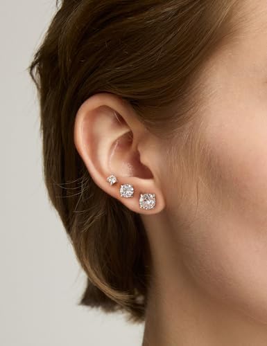 6 Pairs Stud Earrings Set Hypoallergenic Cubic Zirconia 316L Earrings Stainless Steel CZ Earrings 3-8mm (Steel Color)