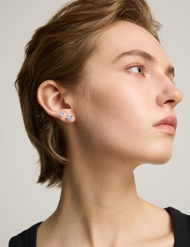 6 Pairs Stud Earrings Set Hypoallergenic Cubic Zirconia 316L Earrings Stainless Steel CZ Earrings 3-8mm (Steel Color)