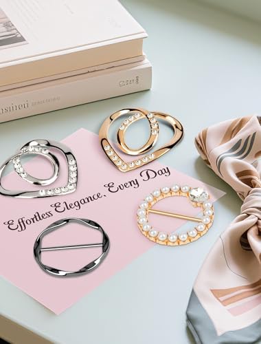 6 PCS Premium Silk Scarf Ring Clip Slide T-Shirt Tie Clips Buckle Clothes Corner Knotted Button For Women Clothing Waist Cincher Clips Tightener Fashion Metal Round Circle Shirt Clips Wrap Holder