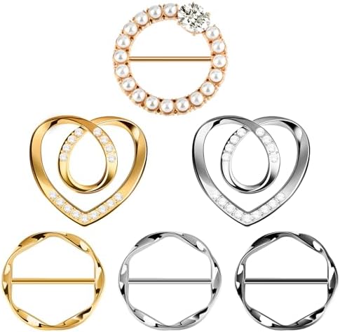 6 PCS Premium Silk Scarf Ring Clip Slide T-Shirt Tie Clips Buckle Clothes Corner Knotted Button for Women Clothing Waist Cincher Clips Tightener Fashion Metal Round Circle Shirt Clips Wrap Holder