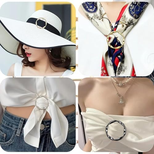 6 PCS Scarf Ring Clips For Women T-shirt Ties Clips Silk Scarf Buckle Shirt Cinch Clip Fashion Metal Clothes Corner Knotted Ring Slides