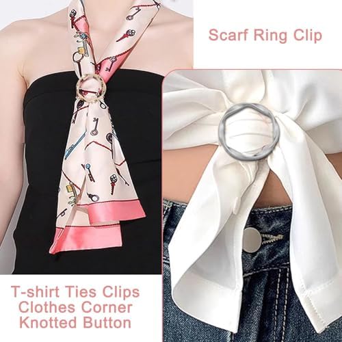 6 PCS Scarf Ring Clips For Women T-shirt Ties Clips Silk Scarf Buckle Shirt Cinch Clip Fashion Metal Clothes Corner Knotted Ring Slides