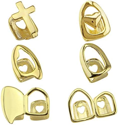 6PC 18K Plated Gold Grillz Mouth Top Tooth Single Grill Cap For Teeth Party Accessories