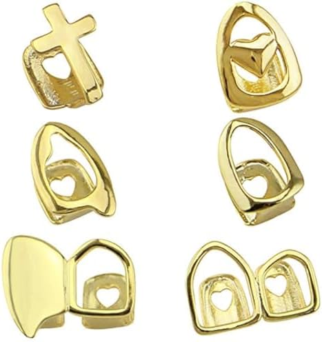 6PC 18K Plated Gold Grillz Mouth Top Tooth Single Grill Cap for Teeth Party Accessories