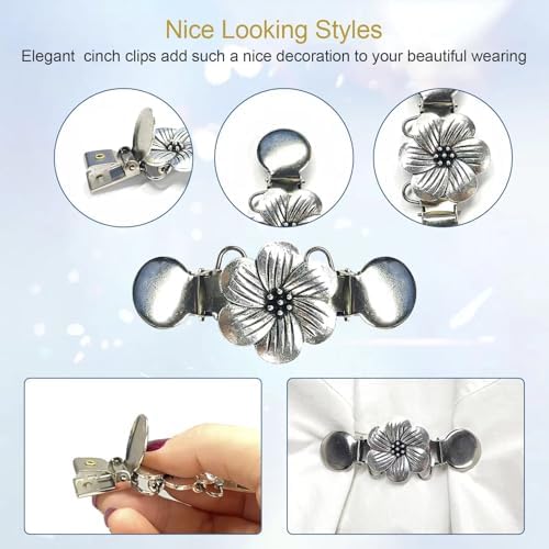6PCS Retro Sweater Clips For Cardigans Vintage Cinch Clip For Dresses Variety Of Styles Dress Clip Back Of Shirts Cinches Shawl Clips For Different Women Clothing 3 Sizes