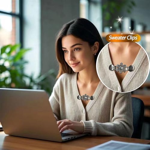 6PCS Retro Sweater Clips For Cardigans Vintage Cinch Clip For Dresses Variety Of Styles Dress Clip Back Of Shirts Cinches Shawl Clips For Different Women Clothing 3 Sizes