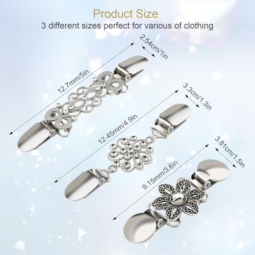6PCS Retro Sweater Clips For Cardigans Vintage Cinch Clip For Dresses Variety Of Styles Dress Clip Back Of Shirts Cinches Shawl Clips For Different Women Clothing 3 Sizes