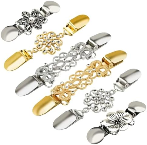 6PCS Retro Sweater Clips for Cardigans Vintage Cinch Clip for Dresses Variety of Styles Dress Clip Back of Shirts Cinches Shawl Clips for Different Women Clothing 3 Sizes