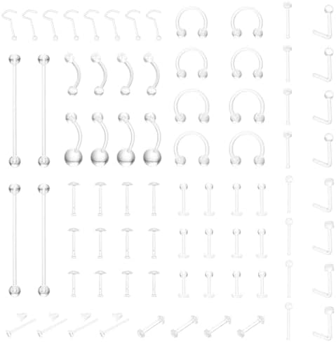 76pcs clear piercing retainer for surgery Bioflex Nose Rings clear earrings for sports lip rings eyebrow piercing jewelry horseshoe nose ring nipple ring dangle belly tongue rings tragus piercing industrial piercing jewelry for