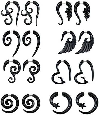 8 Pairs 16G Spiral Fake Gauges Acrylic Ear Tapers Fake Plugs Horn Stud Earrings