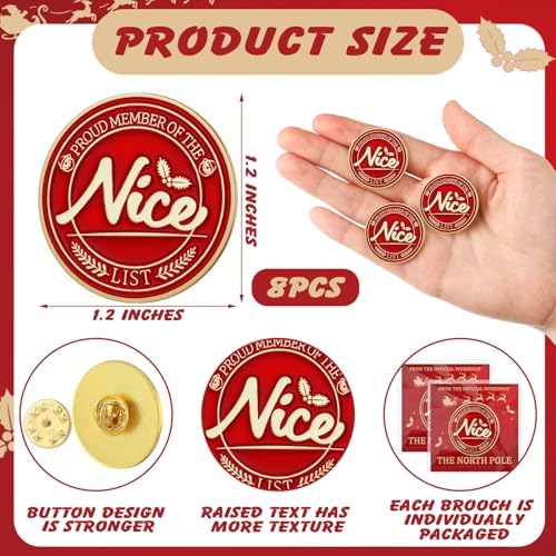 8 Set Santa Nice List Enamel Pins Santa Letter Gift Badge Christmas Enamel Pins From Father Christmas For Christmas Eve Gift Fillers Stocking Fillers