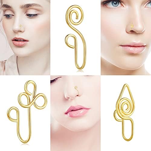 9 12 Pcs African Nose Cuff Jewelry Non Piercing Fake Nose Ring Clip On Surgical Steel Faux Nose Piercing For Women