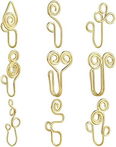 9 12 Pcs African Nose Cuff Jewelry Non Piercing Fake Nose Ring Clip on Surgical Steel Faux Nose Piercing for Women