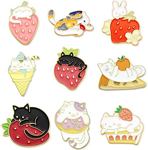 9 Pieces Cat Backpack Pins Kawaii Cute Pins Rabbit Cat Lapel Brooches Badges for Clothing Backpacks