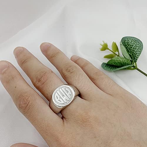 925 Silver Personalized Signet Ring With Block Letter Monogram Custom With 3 Initials