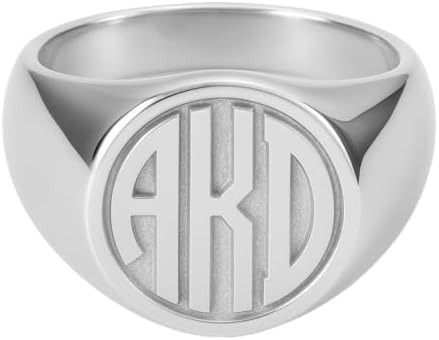 925 Silver Personalized Signet Ring with Block Letter Monogram Custom with 3 Initials
