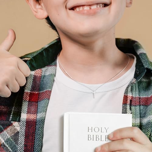 925 Sterling Silver Cross Necklace For Boys - Mini Faith Cross Necklaces For Kids Small Dainty Pendant Jewelry Gifts For Teenage First Communion Baptism Birthday Easter