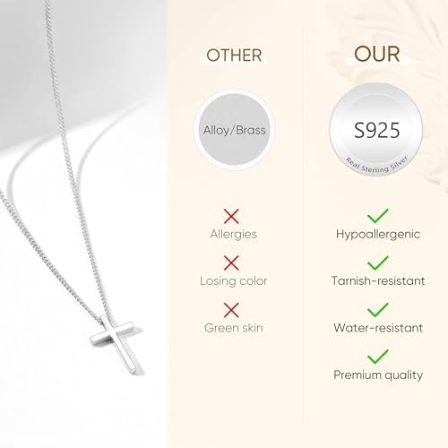 925 Sterling Silver Cross Necklace For Boys - Mini Faith Cross Necklaces For Kids Small Dainty Pendant Jewelry Gifts For Teenage First Communion Baptism Birthday Easter