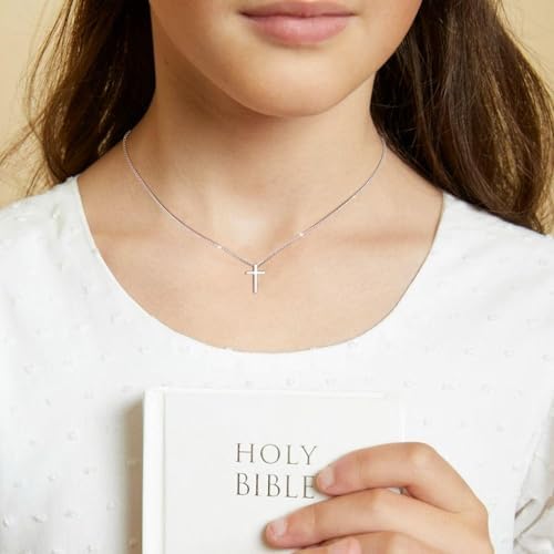925 Sterling Silver Cross Necklace For Girls - Faith Cross Chain Necklaces For Kids Small Dainty Pendant Jewelry Gifts For Teenager Easter First Communion Baptism Birthday