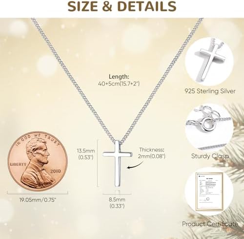 925 Sterling Silver Cross Necklace For Girls - Faith Cross Chain Necklaces For Kids Small Dainty Pendant Jewelry Gifts For Teenager Easter First Communion Baptism Birthday