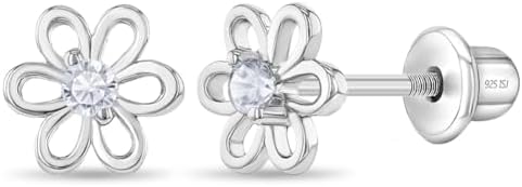 925 Sterling Silver CZ Flower Earrings - Hypoallergenic Screw Back Earrings for Girls & Toddlers - Lightweight 7mm Flower Design