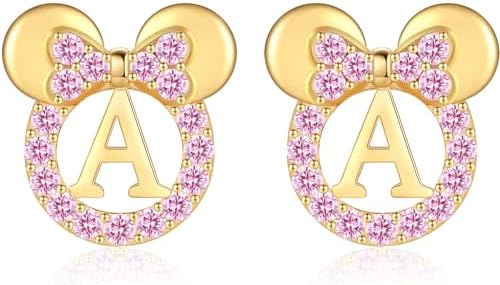 925 Sterling Silver Earrings for Girl Women: Hypoallergenic Initial Earrings with Pink Cubic Zirconia Cute Earrings Studs for Sensitive Ears Chirstmas Birthday Gifts