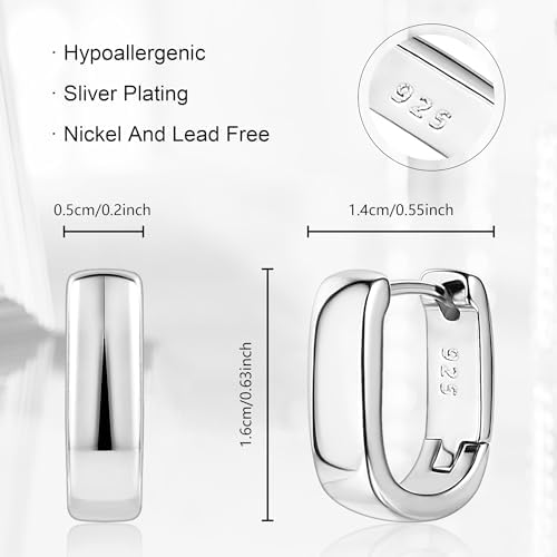 925 Sterling Silver Earrings Small Chunky Silver Earrings For Women Trendy Small Hoop Earrings Silver Hypoallergenic Earrings Small Thick Huggie Hoops Earrings For Jewelry Gifts