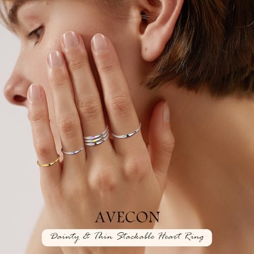 925 Sterling Silver Heart Ring For Women 1mm Ultra Thin 14K Plated Gold Hypoallergenic Wedding Band With Black/Yellow/Red/Blue/Pink Love Promise Stack Travel Jewelry Gifts Size 5-10