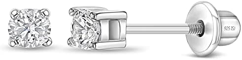 925 Sterling Silver Kids 2mm-5mm Clear Cubic Zirconia Round Stud Solitaire Screw Back Earrings for Babies & Toddlers - Baby Girl Earrings with Safety Screw Backs for Infant and Toddler Children
