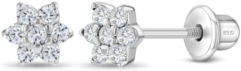 925 Sterling Silver Kids Earrings with 5mm Flower & Screw Backs for Young Girls - Dainty CZ Flower Screw Backs for Toddlers and Little Girls - Cubic Zirconia Floral Studs for Children