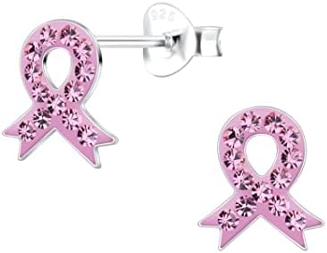 925 Sterling Silver Pink Crystals Breast Cancer Ribbon or Your Choice Colors Stud Earrings