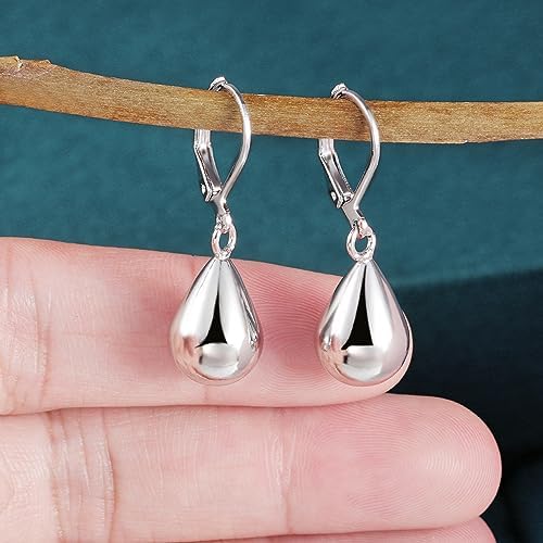 925 Sterling Silver Teardrop Leverback Earrings For Women Girls Waterdrop Tear Drop Dangle Earrings Jewelry Hypoallergenic Silver Teardrop Leverback Dangle Earring For Women