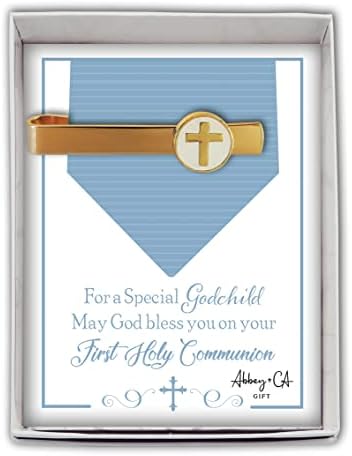 Abbey & CA Gift Godchild First Communion Gold Tie Bar W/Cross