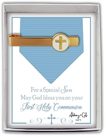 Abbey & CA Gift Son First Communion Gold Tie Bar W/Cross