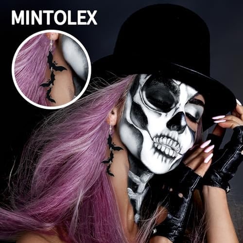 Acrylic Halloween Earrings Black Skull Bat Drop Dangle Earrings For Women Fun Cute Spooky Halloween Holiday Costume Jewelry