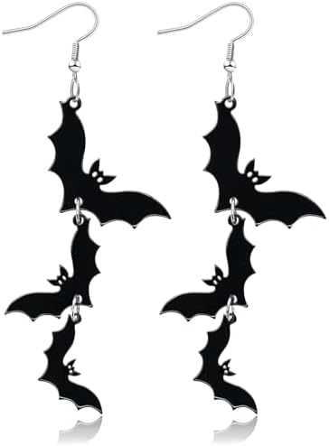 Acrylic Halloween Earrings Black Skull Bat Drop Dangle Earrings for Women Fun Cute Spooky Halloween Holiday Costume Jewelry