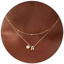 adoyi Gold Necklace for Women Layered Bubble Heart Letter Initial Necklaces for Women Trendy Jewelry 14K Gold Plated Chain Chunky Name Necklace Stack Charm A-Z Pendant Set Jewelry Gifts
