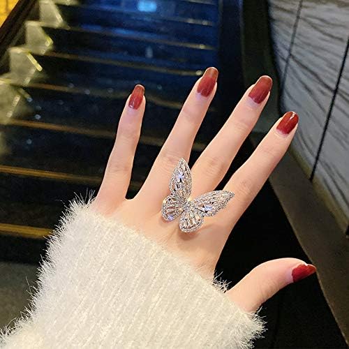 Aimimier Cubic Zirconia Butterfly Ring Sparkling Crystal Bow-Knot Knuckle Ring Wedding Jewelry For Women And Girls (Silver)