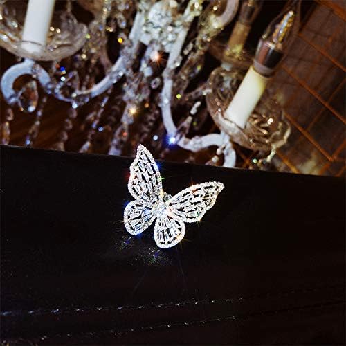 Aimimier Cubic Zirconia Butterfly Ring Sparkling Crystal Bow-Knot Knuckle Ring Wedding Jewelry For Women And Girls (Silver)