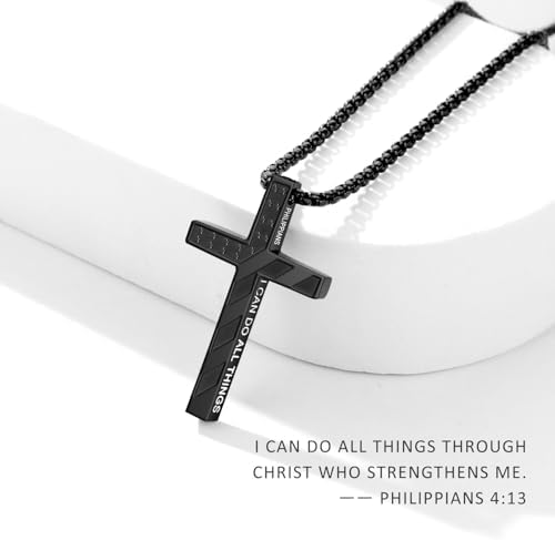 American Flag Bible Verse Cross Necklace For Boys Men 316L Stainless Steel Chain Pendant Religious Christian First Communion Confirmation Jewelry Graduation Christmas Gifts