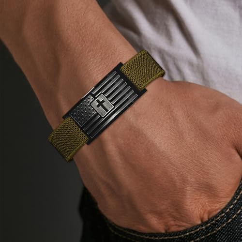 American Flag Cross Bible Verse Bracelets For Men Military Green Elastic Stretch Strap Adjustable Jewelry Christian Religious Gifts For Teen Boys