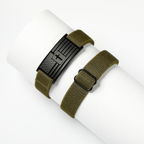 American Flag Cross Bible Verse Bracelets For Men Military Green Elastic Stretch Strap Adjustable Jewelry Christian Religious Gifts For Teen Boys