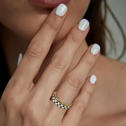 AmorArtSky Checkered Fidget Ring For Adults - 18K Gold Plated Stainless Steel Rotating Spinner Jewelry Anxiety & Stress Relief Gift For Women/Men (Black And White Pattern)