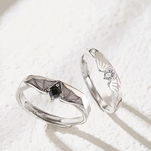 Angel Devil Matching Promise Rings For Couples Sterling Silver Plated Engagement Wedding Ring Open Band Sets For Him And Her Cubic Zirconia Crystal Jewelry Gift For Girlfriend Boyfriend Valentine's