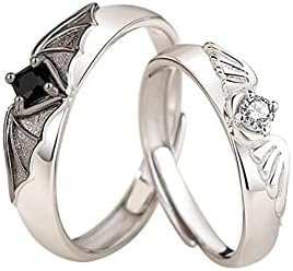 Angel Devil Matching Promise Rings for Couples Sterling Silver Plated Engagement Wedding Ring Open Band Sets for Him and Her Cubic Zirconia Crystal Jewelry Gift for Girlfriend Boyfriend Valentine's