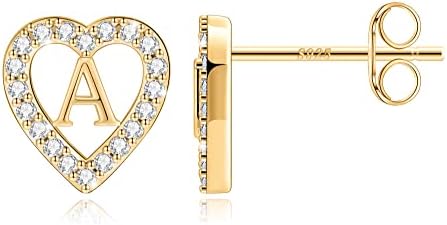Anoup Heart Initial Earrings for Girls Gifts - S925 Sterling Silver Post CZ Hypoallergenic Stud Initial Earrings for Women Teen Girls Christmas Birthday Gifts for Kids Jewelry