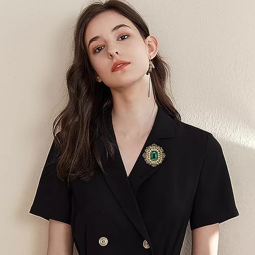 Antique Rhinestone Brooch Pin For Women Girls Gold Tone Vintage Baroque Rectangle Crystal Shell Pearl Boho Victorian Style Brooches Lapel Pins Elegant Wedding Christmas Festival Ornament Jewelry Gift