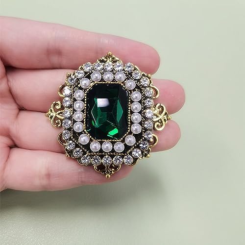 Antique Rhinestone Brooch Pin For Women Girls Gold Tone Vintage Baroque Rectangle Crystal Shell Pearl Boho Victorian Style Brooches Lapel Pins Elegant Wedding Christmas Festival Ornament Jewelry Gift